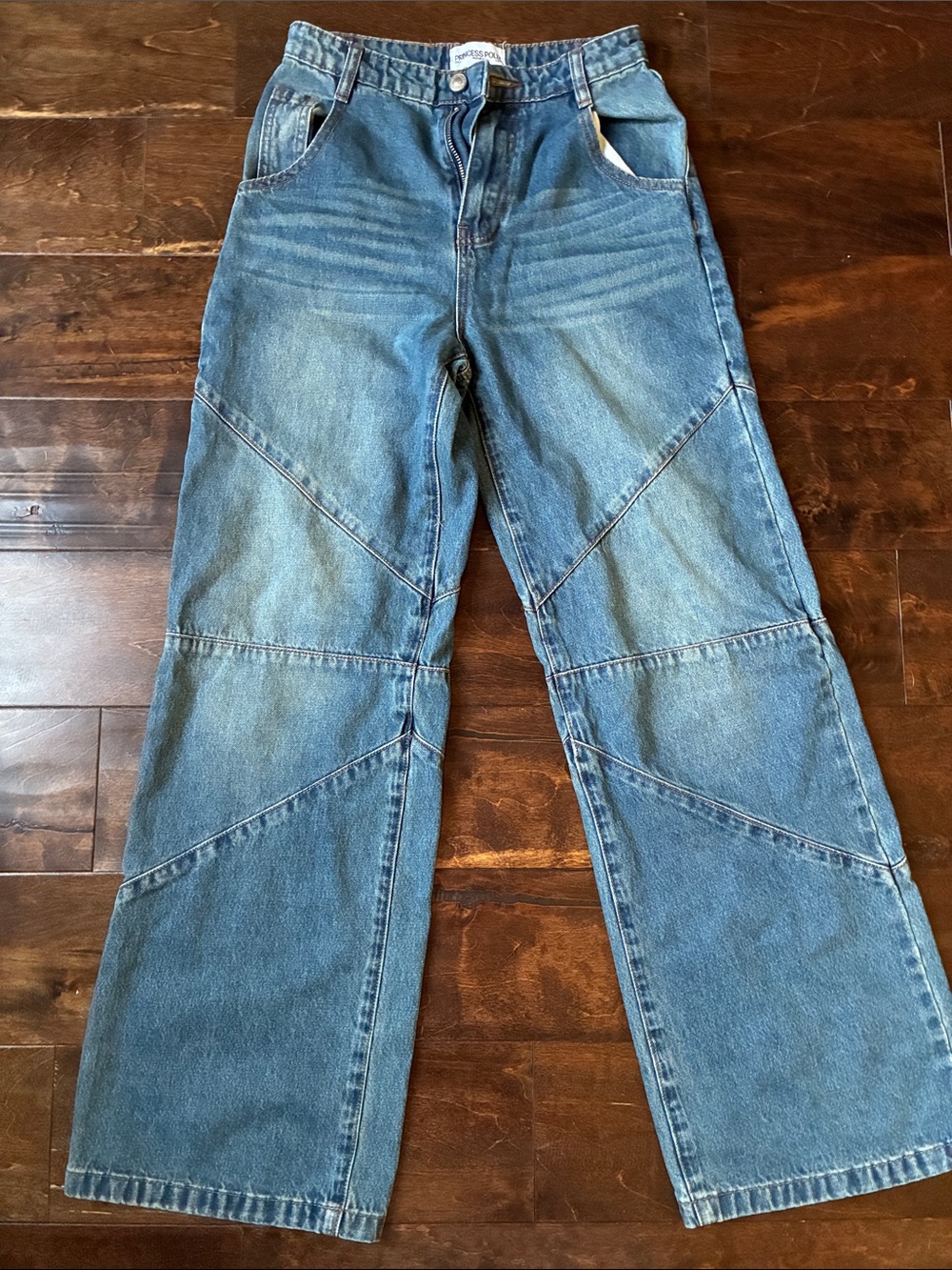 Princess Polly Panelled Wide-Leg Jeans - Blue